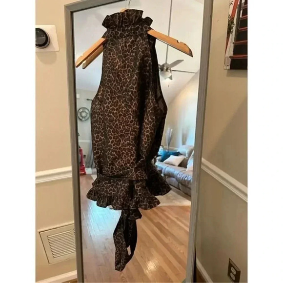 Isadora Leopard Animal Print Sleeveless Wrap Blouse LP Women’s Brown Black Ruffl - Picture 4 of 4